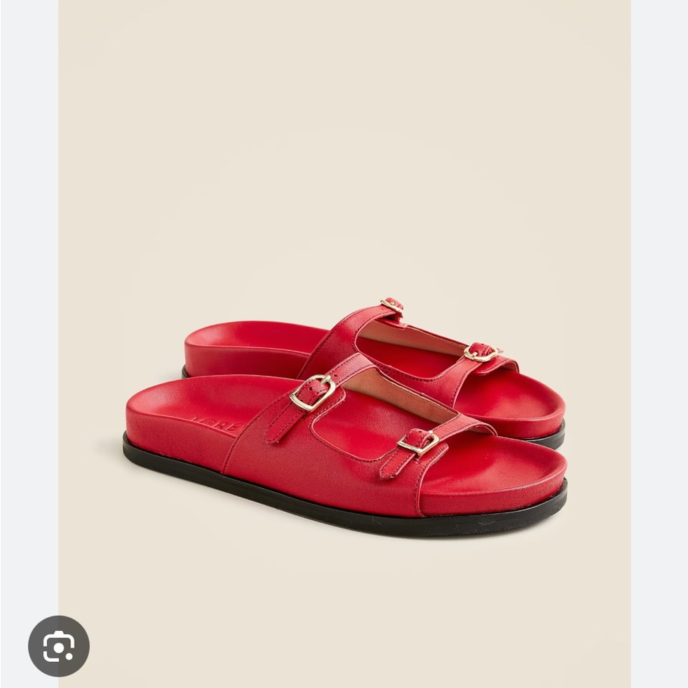 J. Crew Red Double-Buckle Slide Sandals